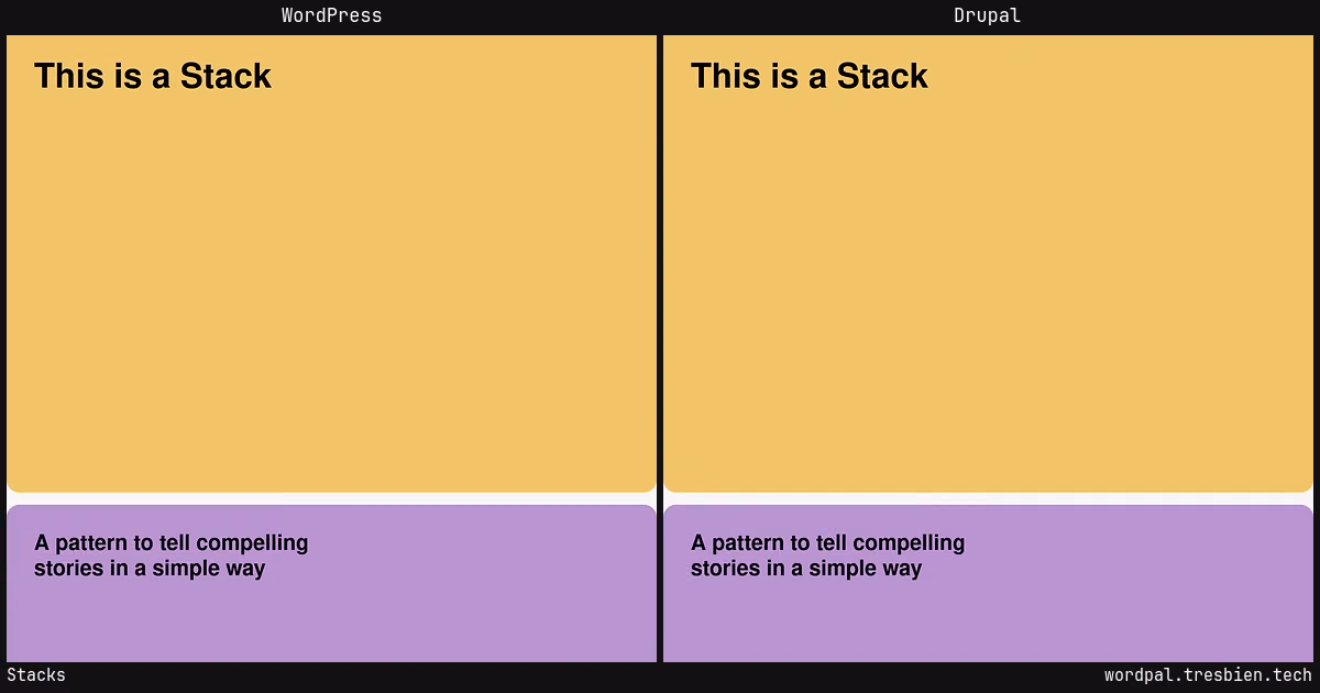 Stacks home page: WordPress original on the left, Drupal conversion by WordPal on the right.