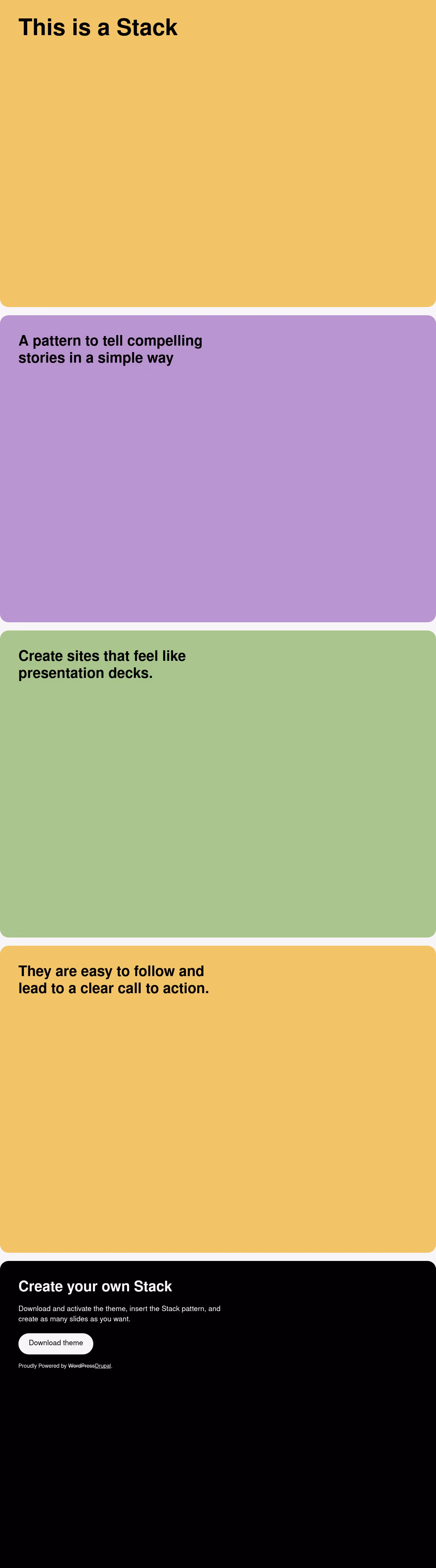 Stacks home page, Drupal conversion by WordPal