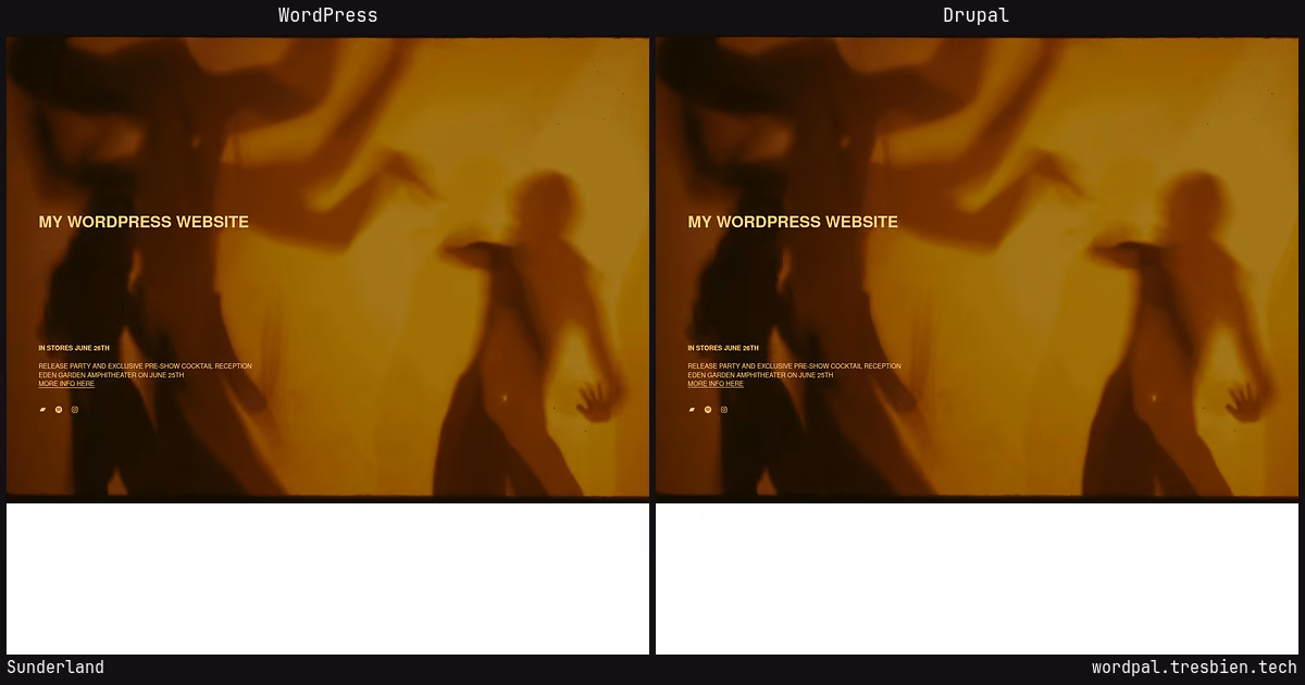 Sunderland home page: WordPress original on the left, Drupal conversion by WordPal on the right.
