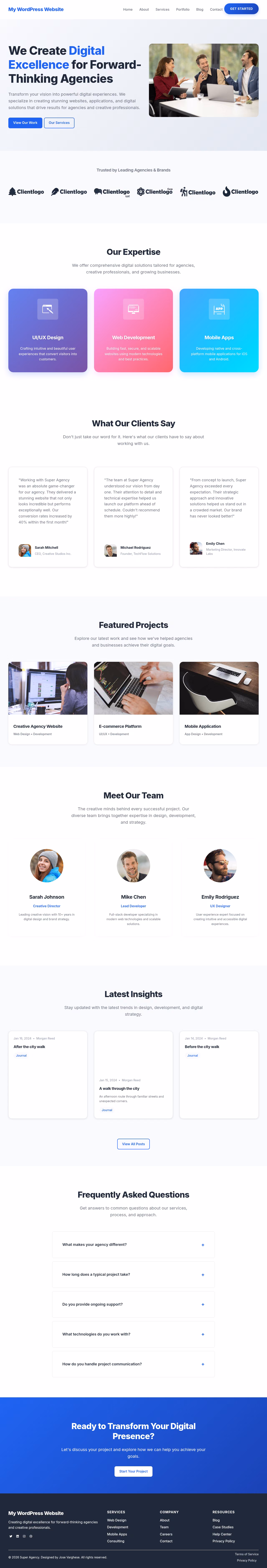 Super Agency home page, WordPress original