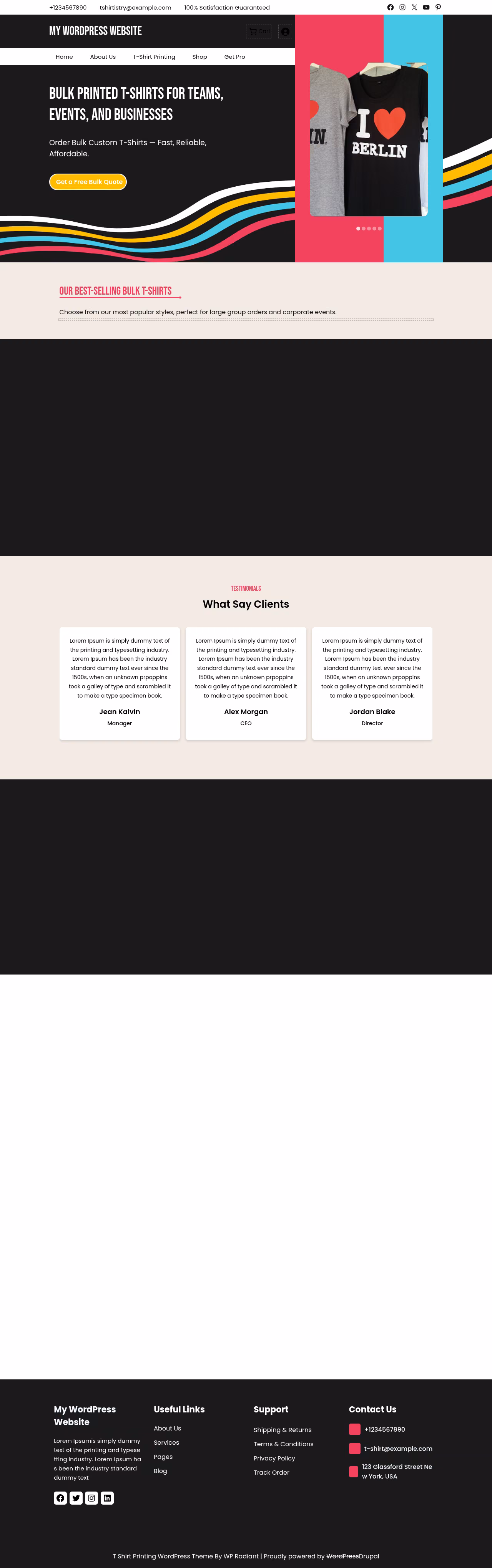 T Shirt Printing Shop home page, Drupal conversion by WordPal