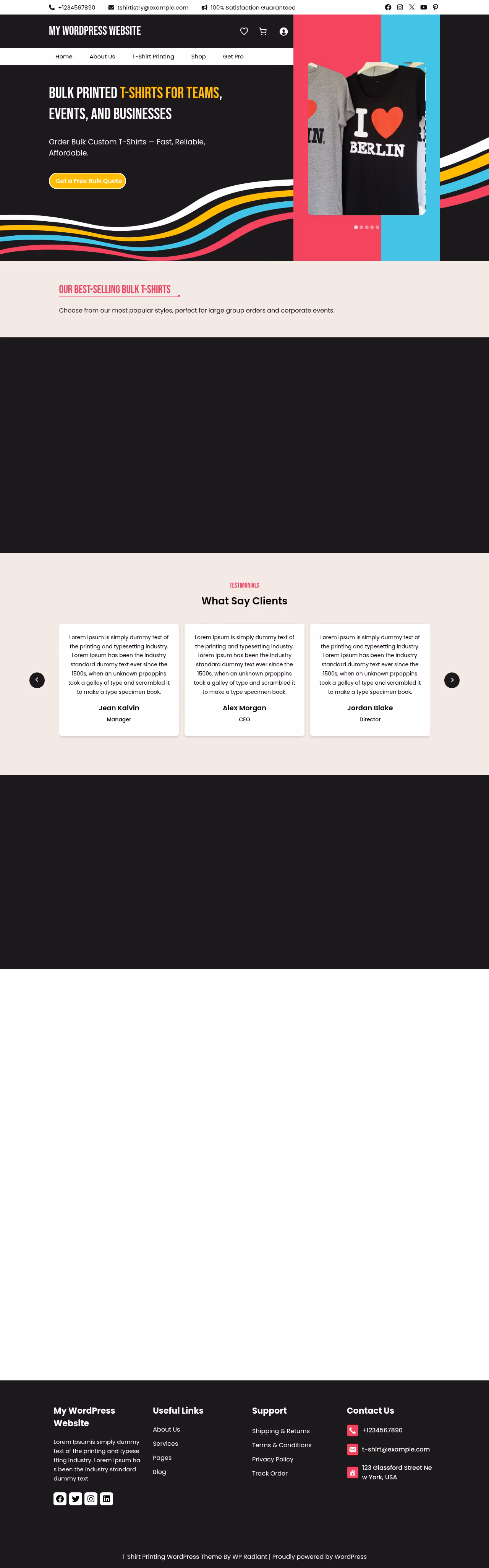 T Shirt Printing Shop home page, WordPress original