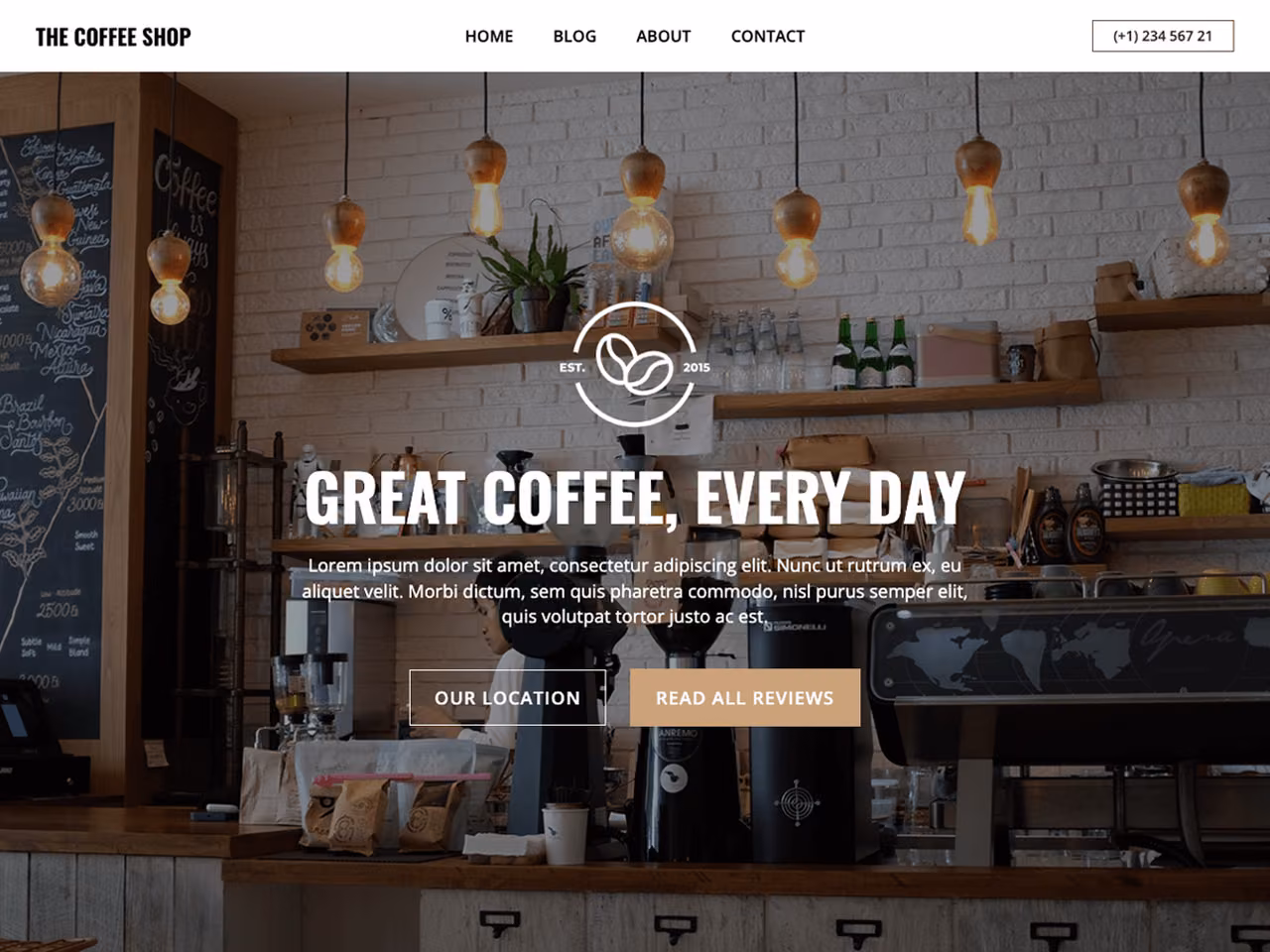 The Coffee Shop home page, WordPress original