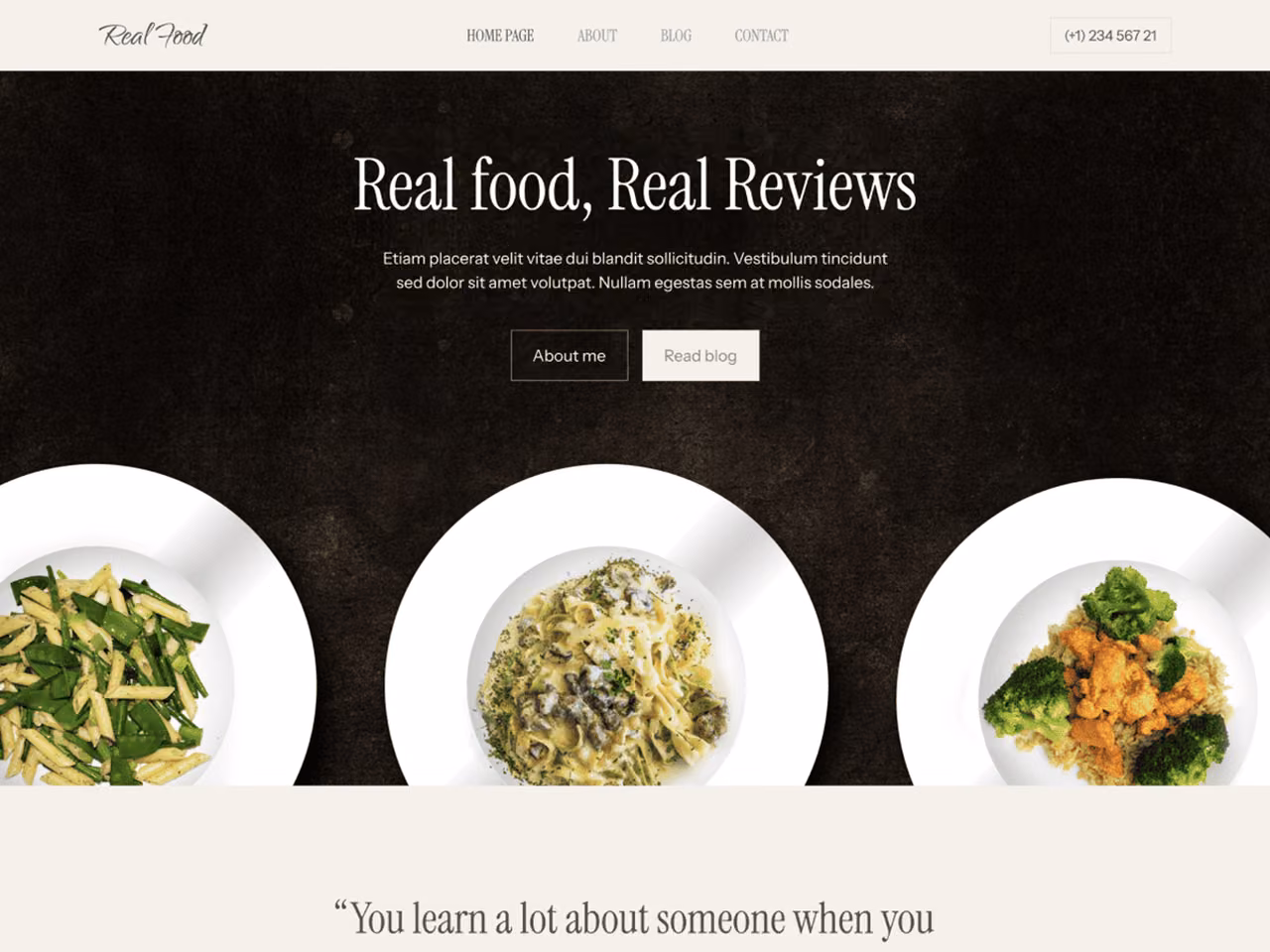 The Food Reviewer home page, WordPress original