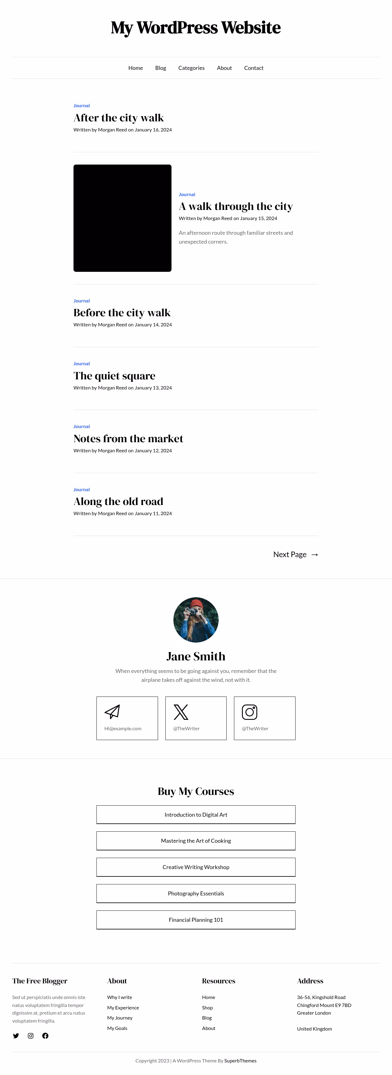 The Free Blogger home page, WordPress original