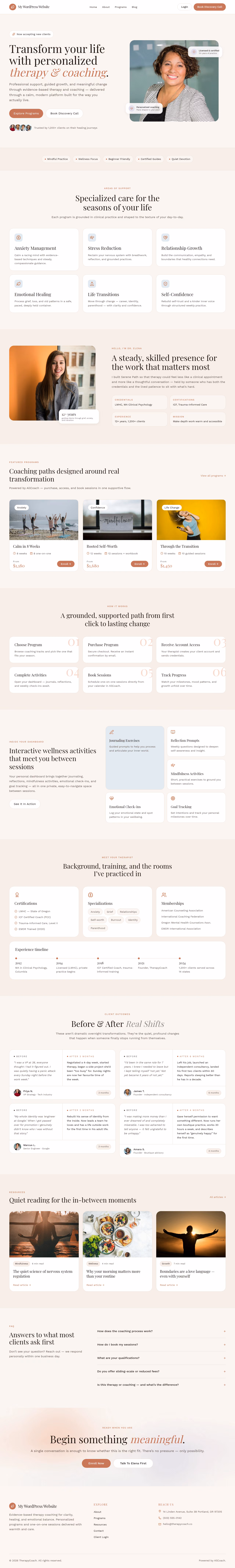 Therapy Coach home page, WordPress original