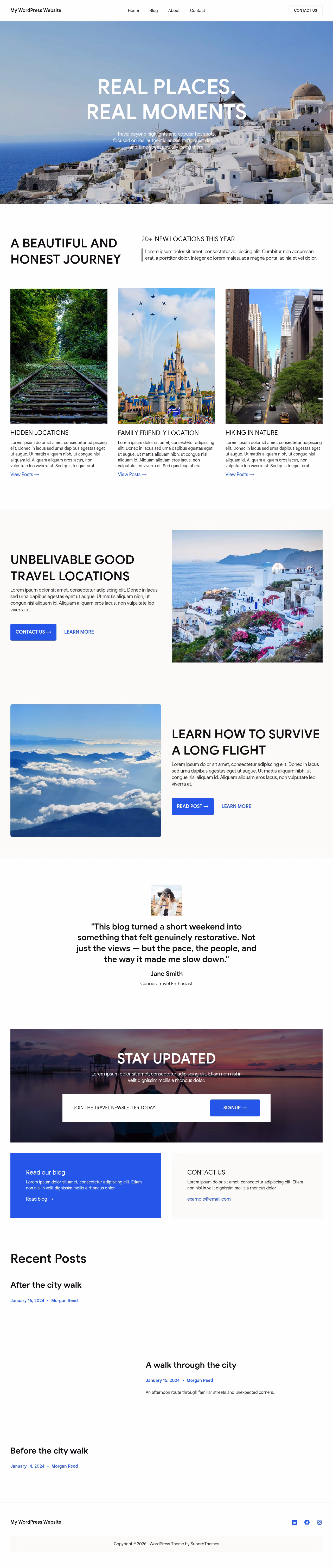 Travel Blog Journeys home page, WordPress original