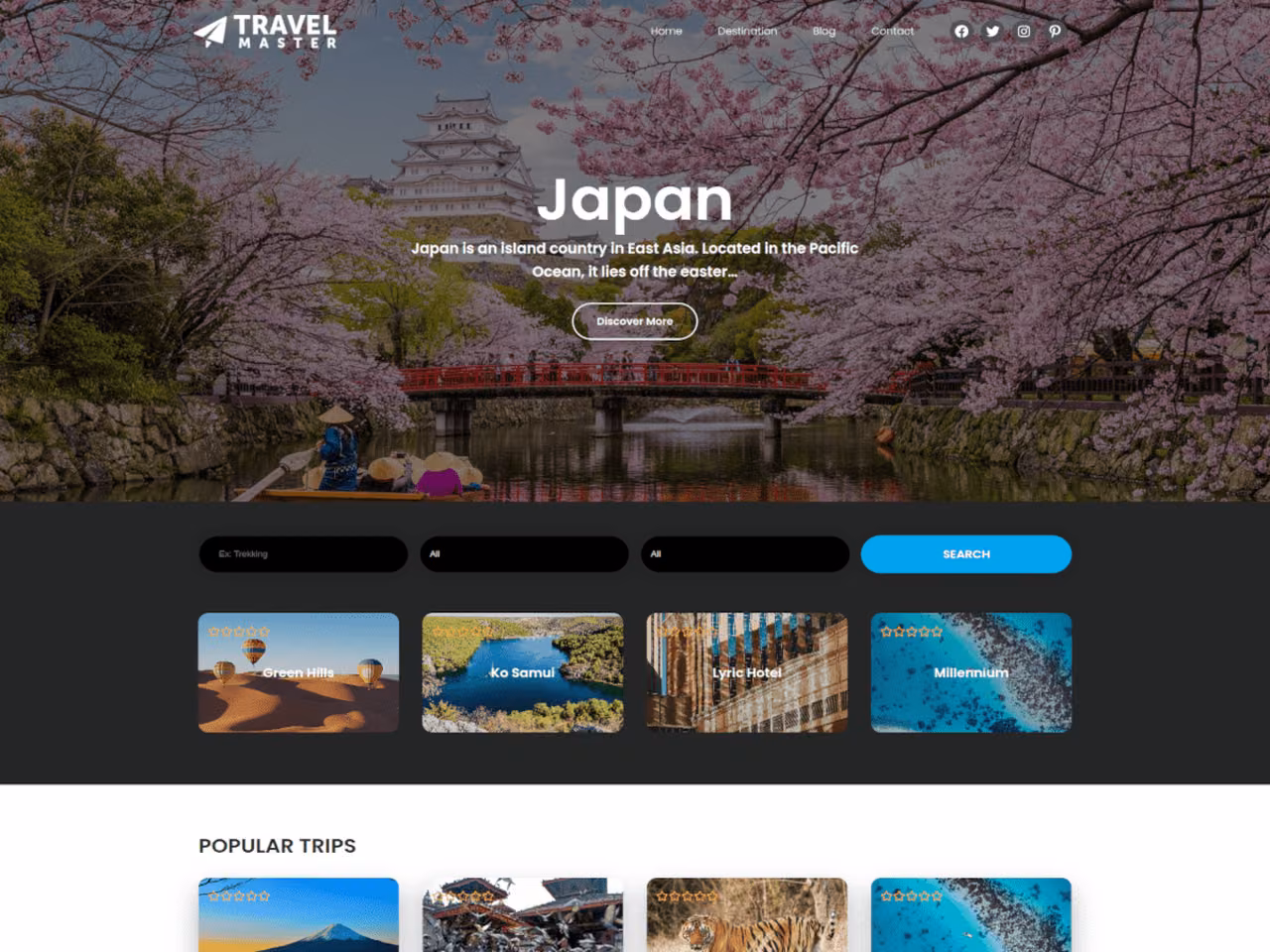 Travel Master FSE home page, WordPress original