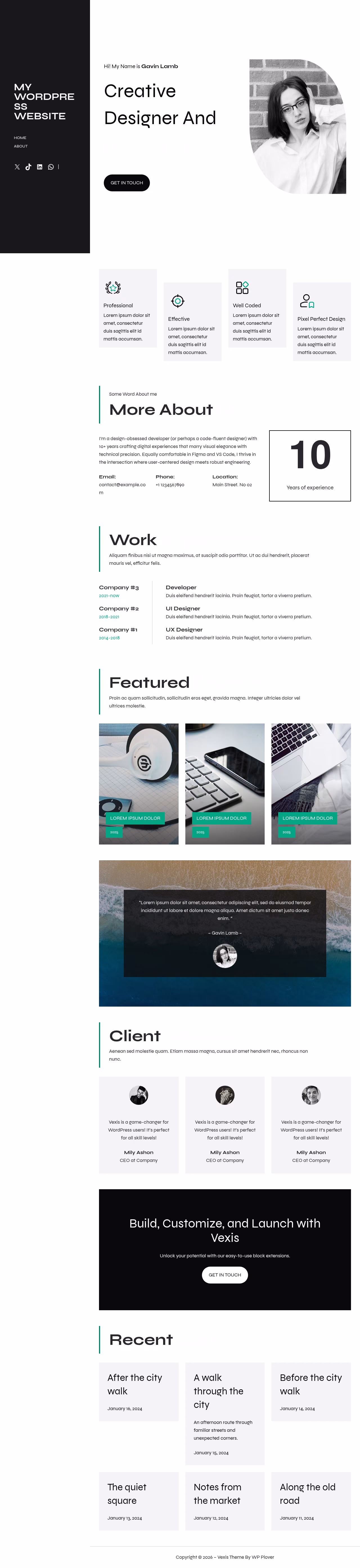 Vexis home page, WordPress original