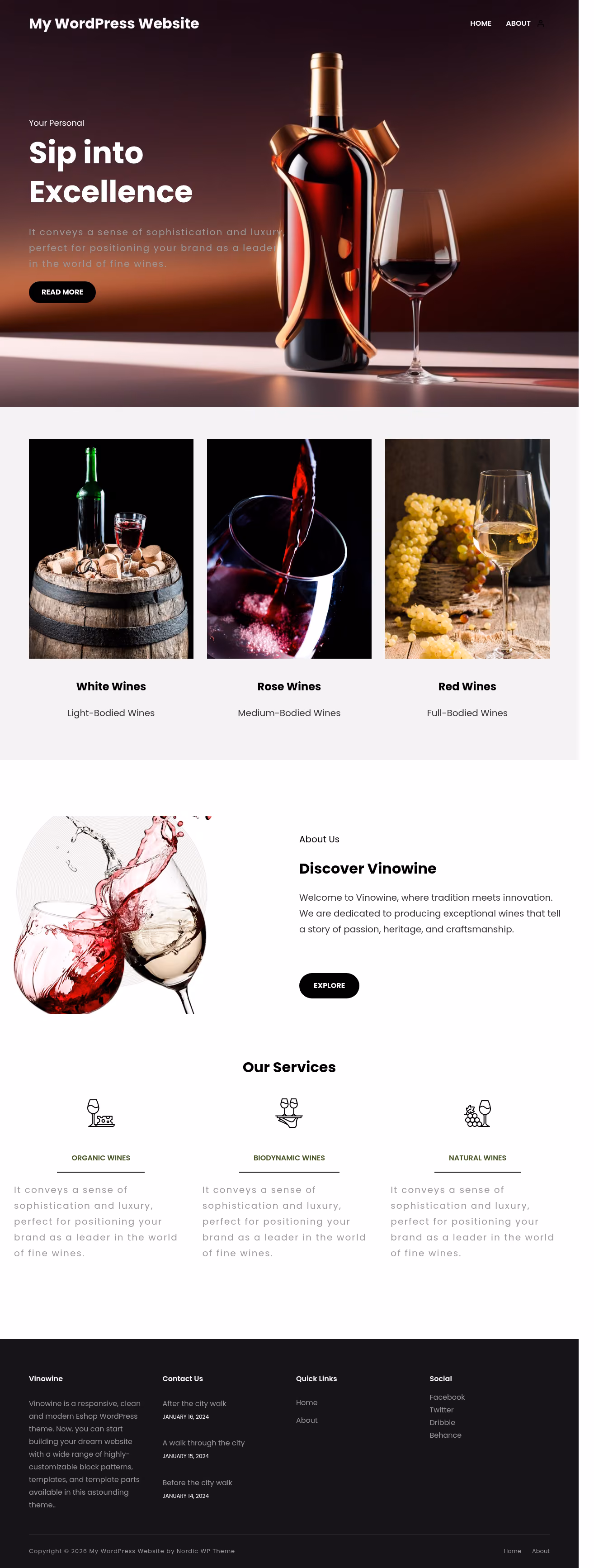 Vinowine home page, WordPress original