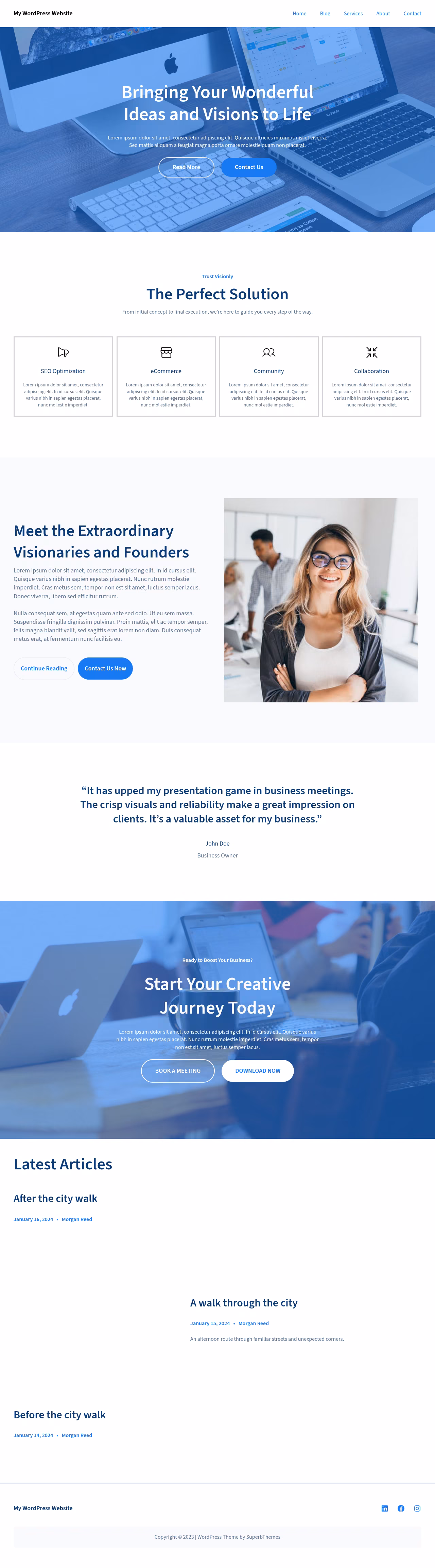 Visionly home page, WordPress original