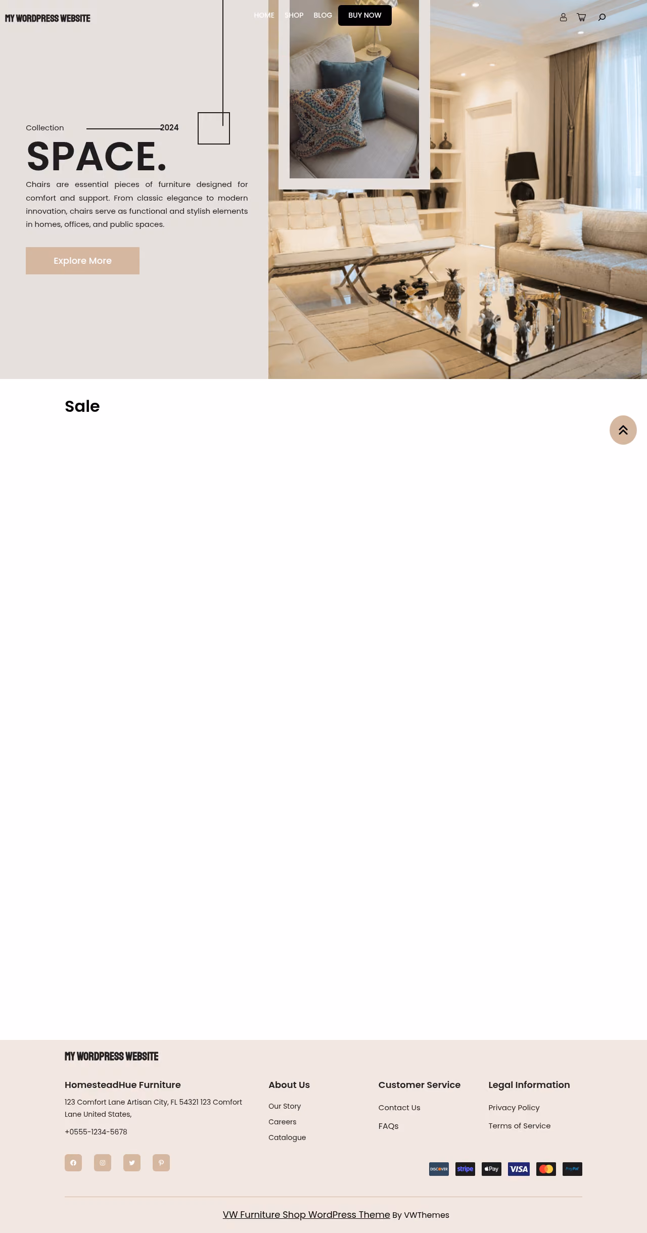 VW Furniture Shop home page, WordPress original