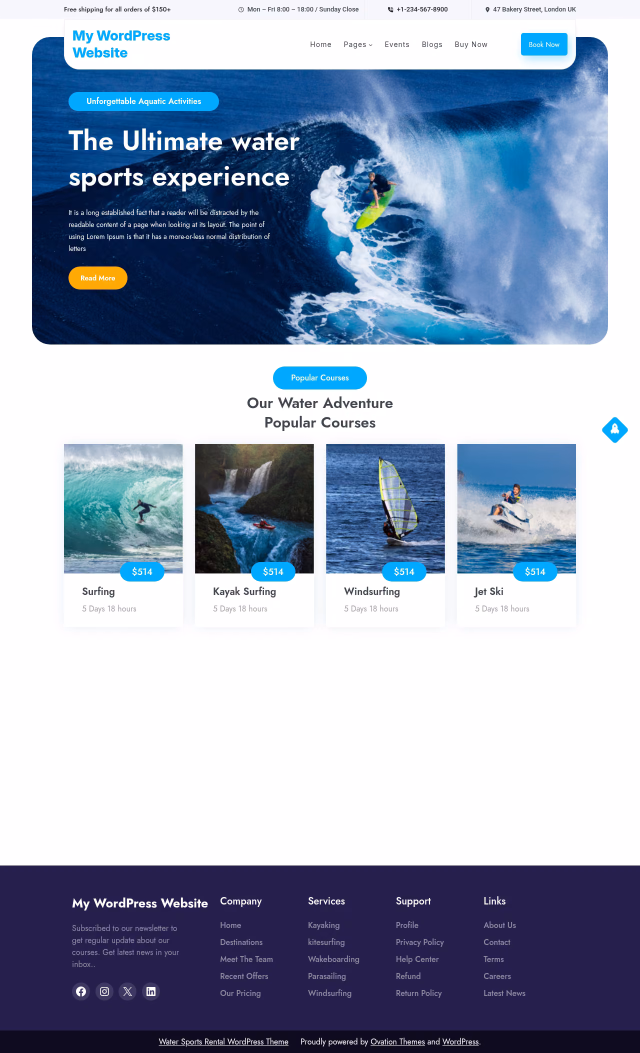 Water Sports Rental home page, WordPress original