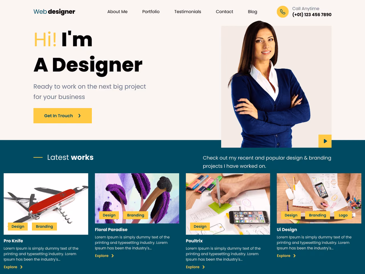 Web Designer Portfolio home page, WordPress original