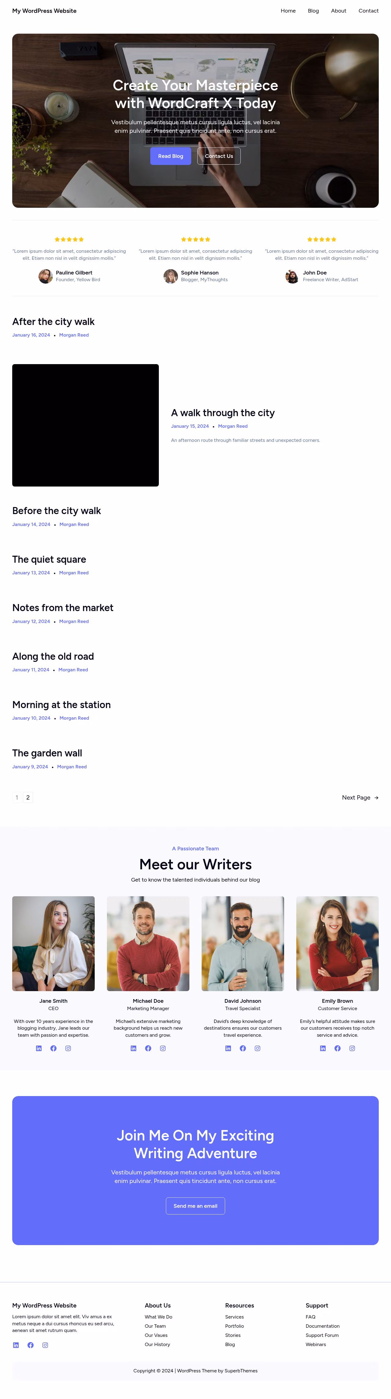 WordCraft X home page, WordPress original
